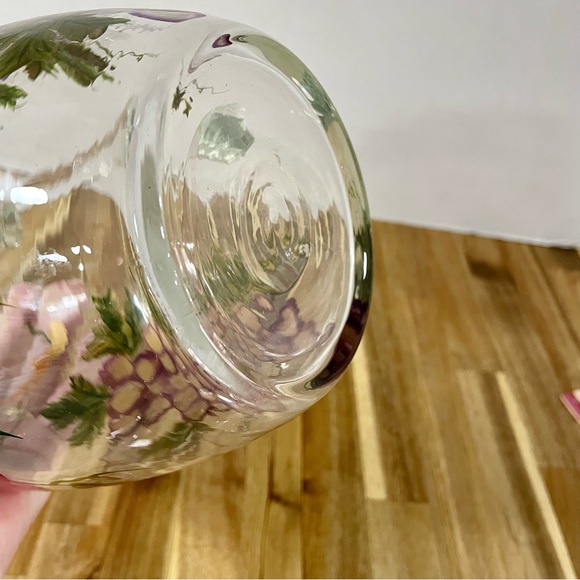 Hand Painted Fruit Clear Glass Pitcher Carafe Grapes Apples Elegant Farmhouse - Picture 11 of 12